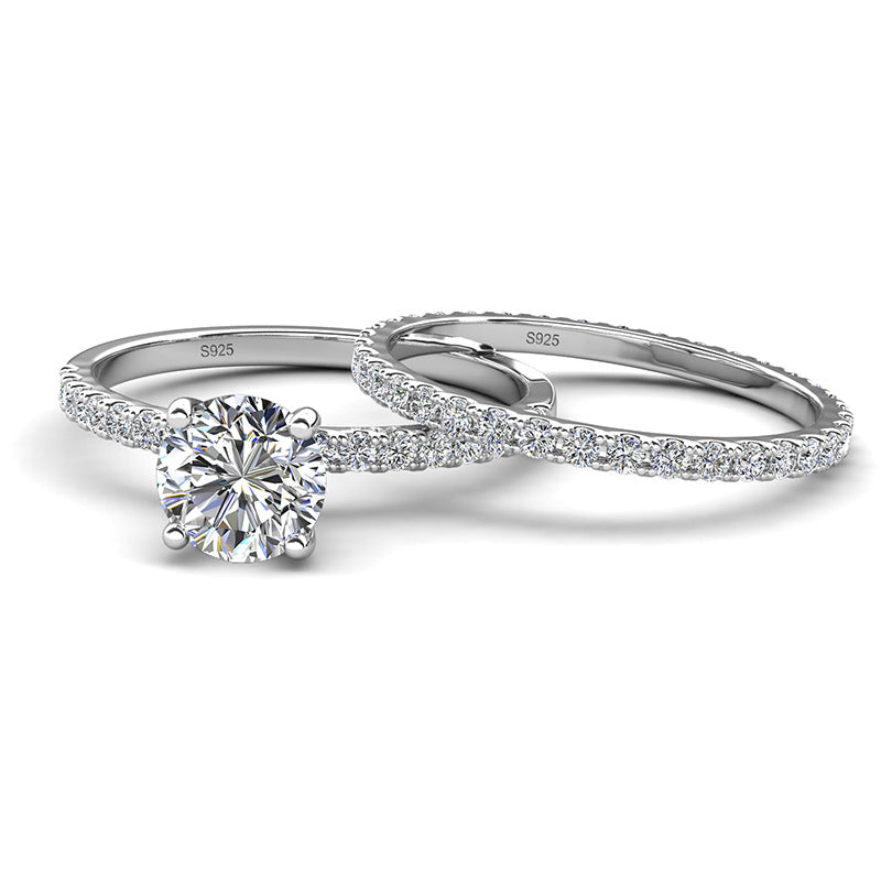 Jorrio handmade round cut destiny D-Color moissanite sterling silver wedding ring set