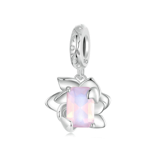 Jorrio Pink Cubic Flower Lotus Flower Sterling Silver Charm