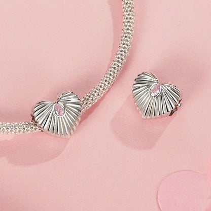 Jorrio Romantic Pink Striped Heart Sterling Silver Charm