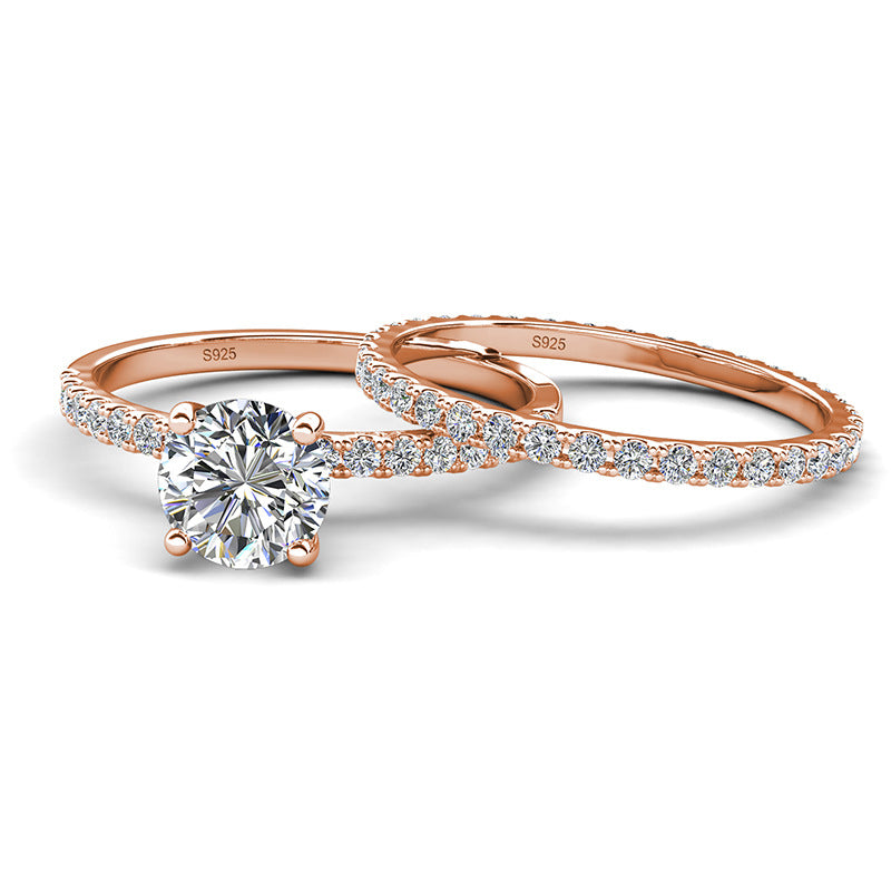 Jorrio handmade round cut destiny D-Color moissanite sterling silver wedding ring set