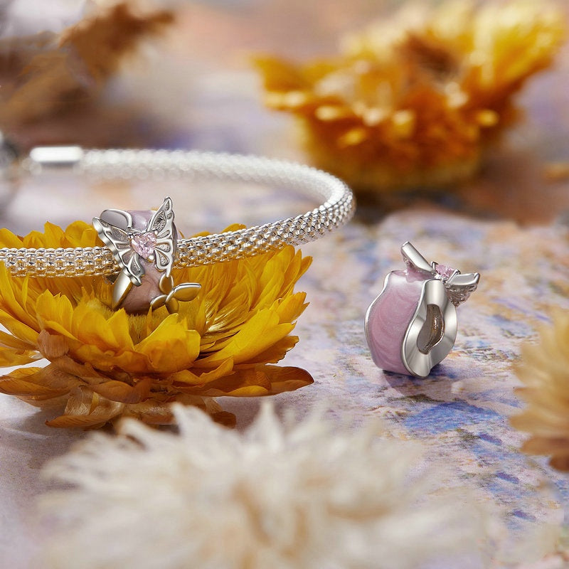 Jorrio Romantic Spring Pink Butterfly Sterling Silver Charm