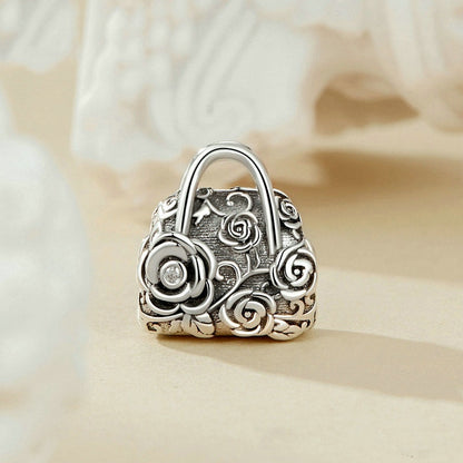 Jorrio Romantic Vintage Rose Flower Bag Sterling Silver Charm