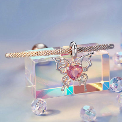 Jorrio Romantic Openwork Butterfly Pink Bloodbath Butterfly Sterling Silver Charm