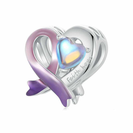 Jorrio Romantic Heart Shaped Moonstone Gradient Pink Purple Sterling Silver Charm