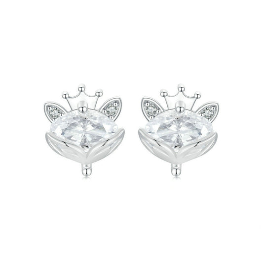 Jorrio Cute Sweet Crown Fox Princess Sterling Silver Earrings