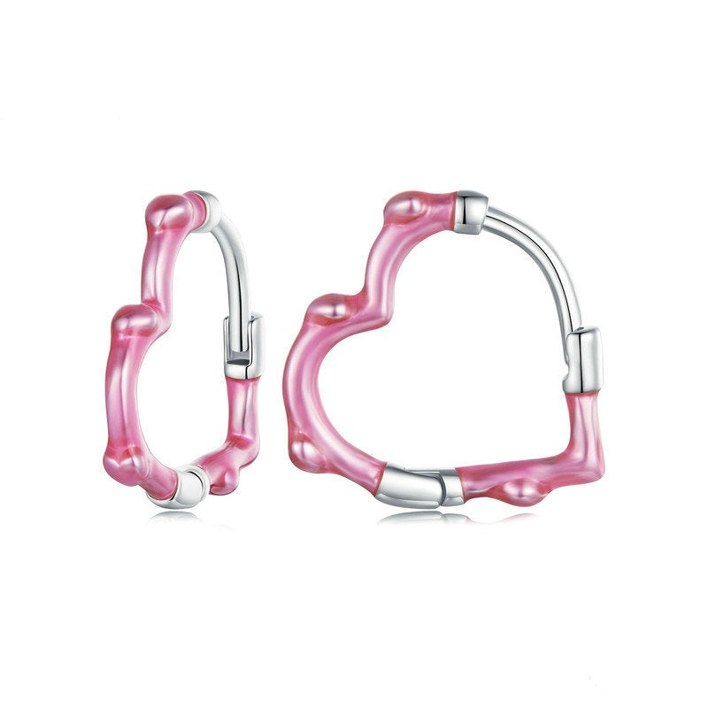 Jorrio Sweet Barbie Pink Heart Sterling Silver Earrings