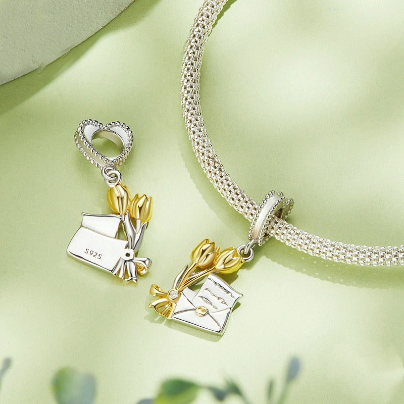 Jorrio Delicate Romantic Tulip Envelope Sterling Silver Charm