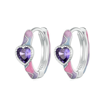 Jorrio Elegant Galaxy Purple Heart Fantasy Sterling Silver Earrings