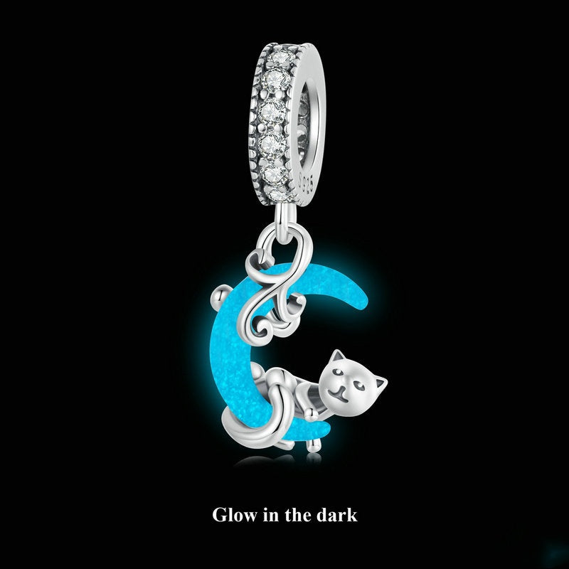 Jorrio Mysterious Vintage Glow In The Dark Cat Sterling Silver Charm