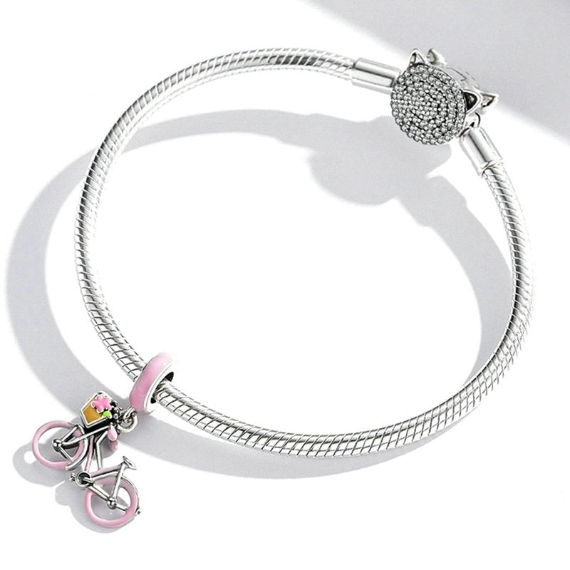 Jorrio Sweet Fashion Pink Bicycle Sterling Silver Charm
