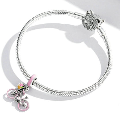 Jorrio Sweet Fashion Pink Bicycle Sterling Silver Charm