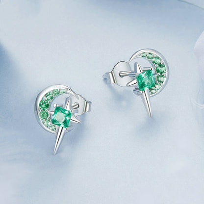 Jorrio Green Star and Moon Sterling Silver Earrings