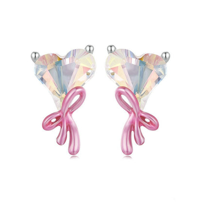 Jorrio Sweet Dreamy Pink Heart Bow Sterling Silver Earrings
