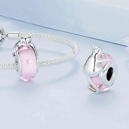 Jorrio Cute Pink Lucite Cat Sterling Silver Charm