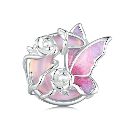 Jorrio Fantasy Rose Butterfly Neon Moonlight Sterling Silver Charm