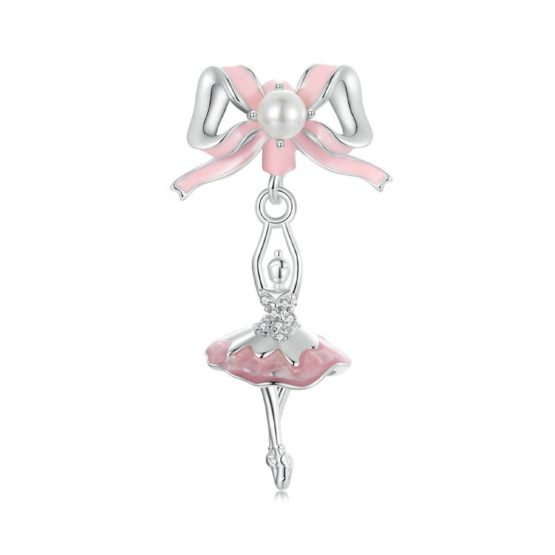 Jorrio Sweet Pink Bow Ballerina Girl Sterling Silver Charm