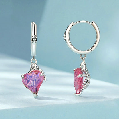 Jorrio Elegant Pink Skull Hand Heart Sterling Silver Earrings