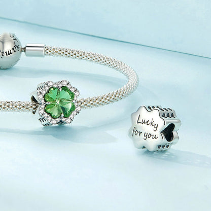 Jorrio Fashion Green Lucky Four-leaf Clover Sterling Silver Charm