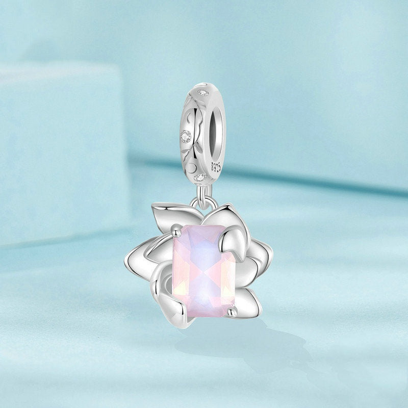 Jorrio Pink Cubic Flower Lotus Flower Sterling Silver Charm