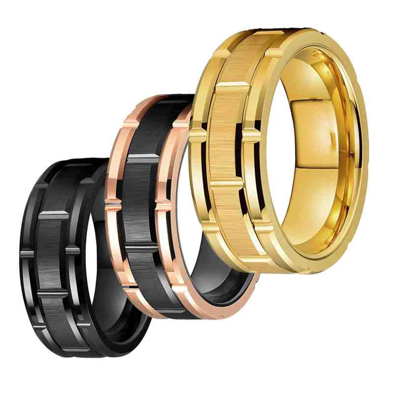 Jorrio handmade gold simple style trendy tungsten steel wedding men's band