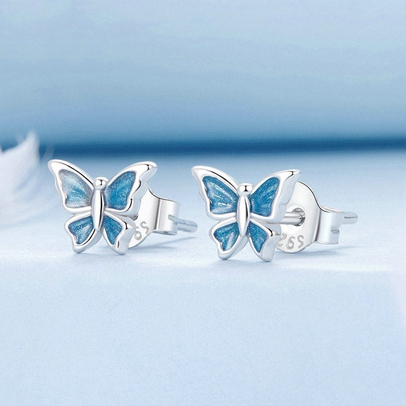 Jorrio Mini Blue Butterfly Sterling Silver Earrings