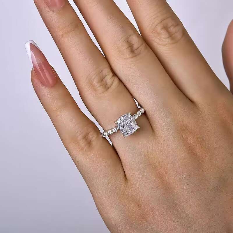 Jorrio handmade 4 ct vintage cushion cut moissanite sterling silver engagement ring