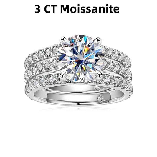 Jorrio handmade 3ct round cut Moissanite D-Color sterling silver wedding ring set