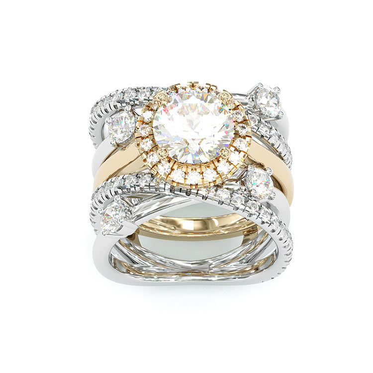 Jorrio handmade 3ct round cut  two tone diamond sterling silver bridal set
