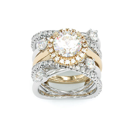 Jorrio handmade 3ct round cut  two tone diamond sterling silver bridal set