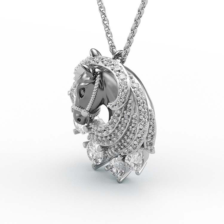 Jorrio Handmade Classic Horse Sterling Silver Diamond Necklace