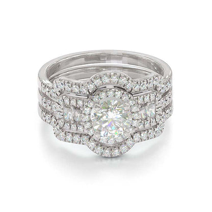 Jorrio handmade round cut halo vintage sterling silver bridal set