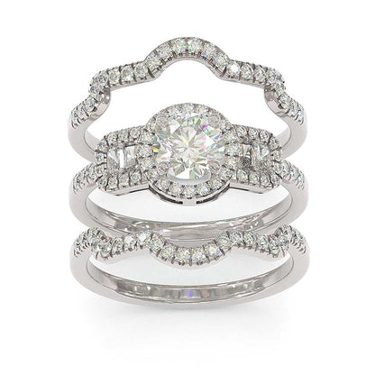 Jorrio handmade round cut halo vintage sterling silver bridal set