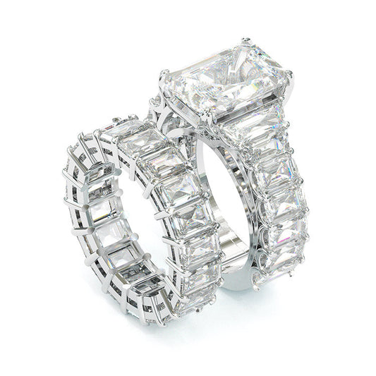 Jorrio handmade created diamond radiant cut anniversary ring wedding ring bridal set