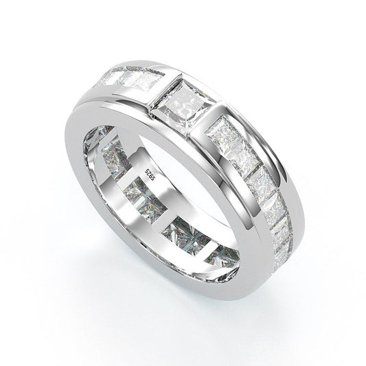 Jorrio princess cut diamond sterling silver wedding band