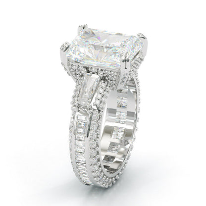Jorrio handmade radiant cut  three stone diamond sterling silver engagement ring