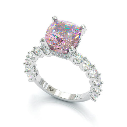 Jorrio handmade created diamond cushion cut sterling silver engagement ring
