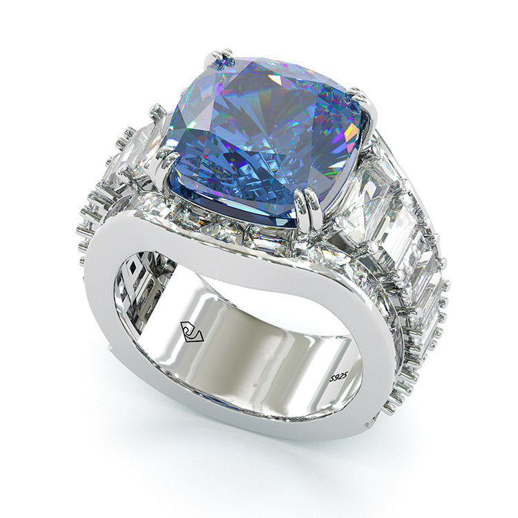 Jorrio cushion cut sapphire diamond sterling silver vintage engagement ring