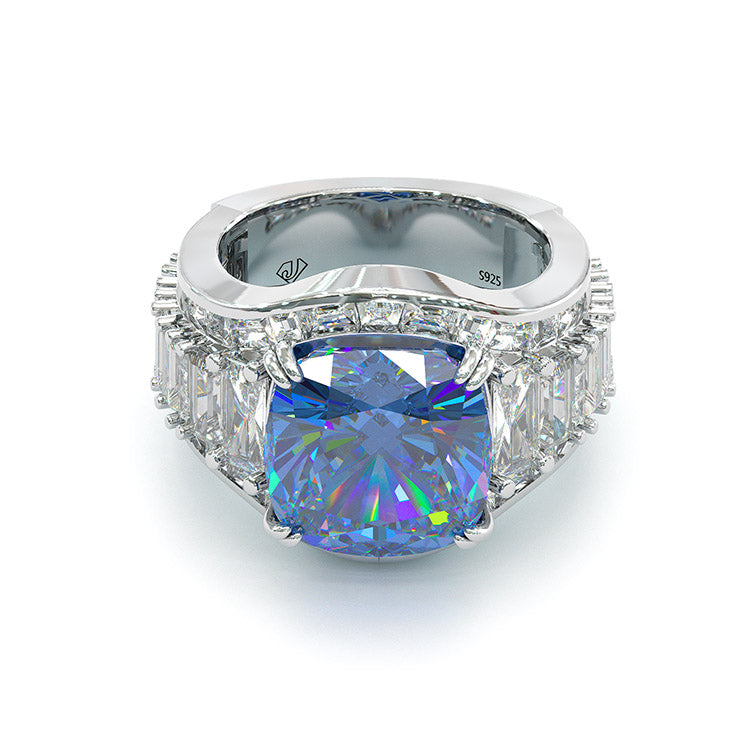 Jorrio cushion cut sapphire diamond sterling silver vintage engagement ring