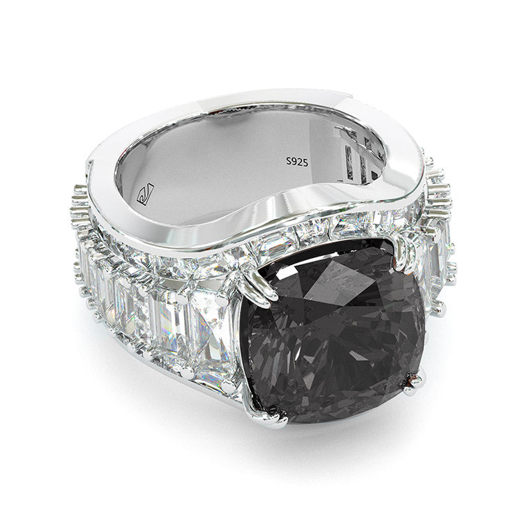 Jorrio handmade cushion cut black diamond sterling silver vintage engagement ring