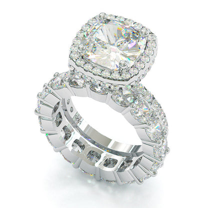 Jorrio cushion cut created diamond sterling silver bridal set wedding ring