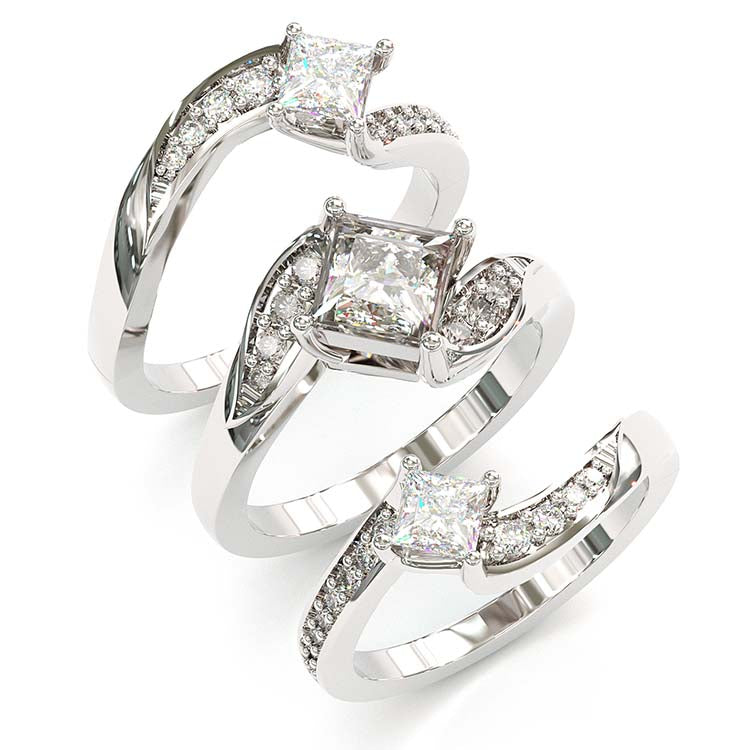 Jorrio princess cut white vintage engagement wedding ring 3pcs bridal set