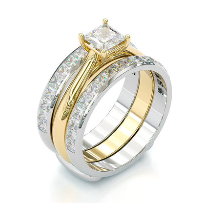 Jorrio princess cut Moissanite two tone anniversary ring wedding ring bridal set