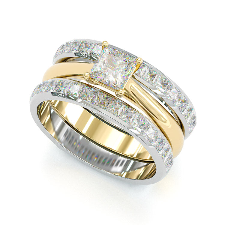 Jorrio princess cut Moissanite two tone anniversary ring wedding ring bridal set