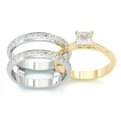 Jorrio handmade princess cut two tone sterling silver wedding ring bridal set