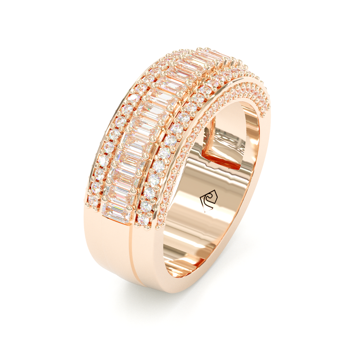 Jorrio Handmade Rose Gold Emerald Cut Sterling Silver Eternity Women's Band  Wedding Ring