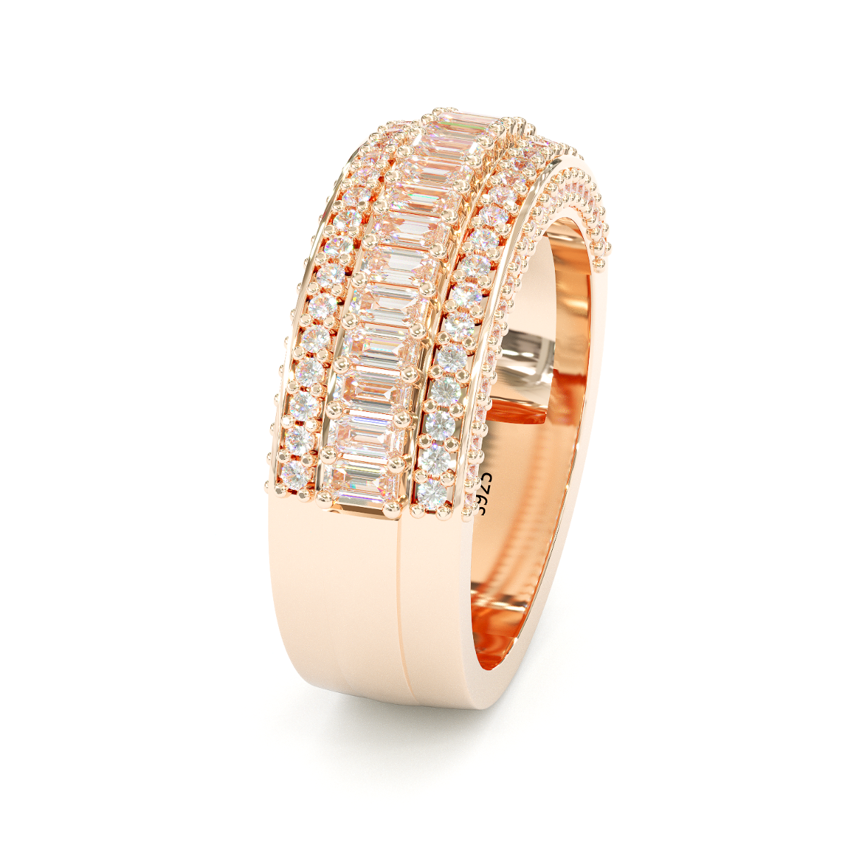 Jorrio Handmade Rose Gold Emerald Cut Sterling Silver Eternity Women's Band  Wedding Ring