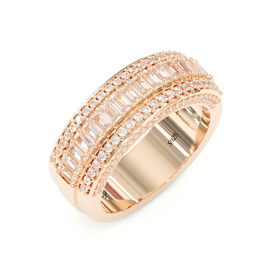 Jorrio Handmade Rose Gold Emerald Cut Sterling Silver Eternity Women's Band  Wedding Ring