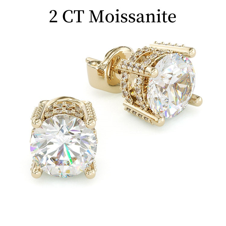 Jorrio gold 2ct round cut classic Moissanite sterling silver earrings