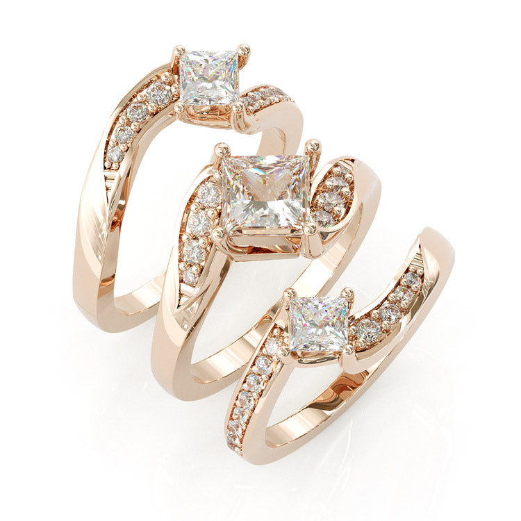 Jorrio handmade exquisite princess cut 3pcs vintage wedding ring bridal set