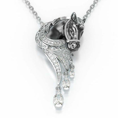 Jorrio Handmade Classic Horse Sterling Silver Diamond Necklace